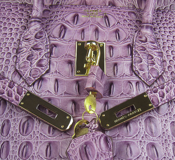 Replica Hermes Birkin 30CM Crocodile Head Veins Bag Purple 6088 On Sale - Click Image to Close